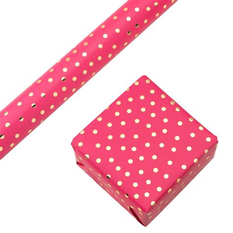 Confetti Dot Gold Foilhot Pink Wrapping Paper Roll 30 In 2021 Pink