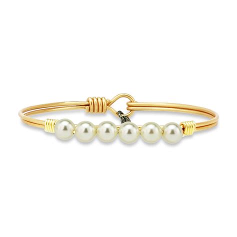Crystal Pearl Bangle Bracelet In Classic White Pearl Bangle Bracelet