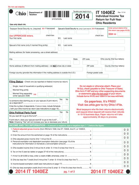 State Of Ohio 1040 Fillable Form Printable Forms Free Online