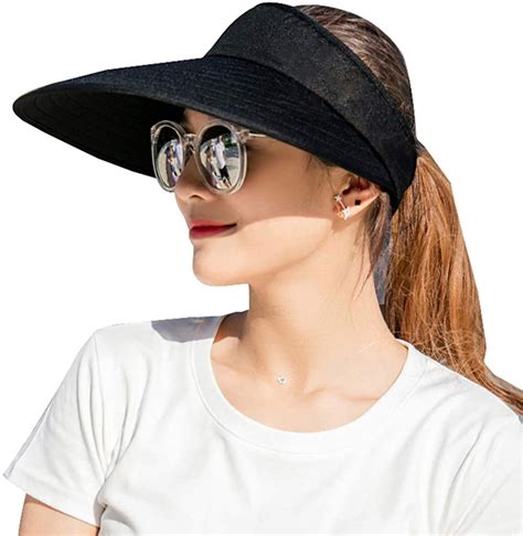 Sun Visor Hats Women Large Brim Summer Uv Black Size One Size Fits
