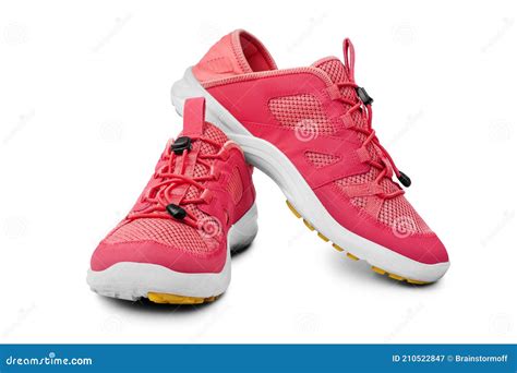 Red Sneakers White Background Isolated Close Up Front Side View Pink