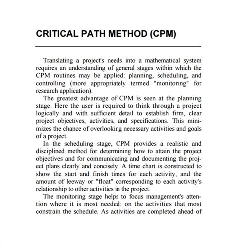 sample critical path method template   documents