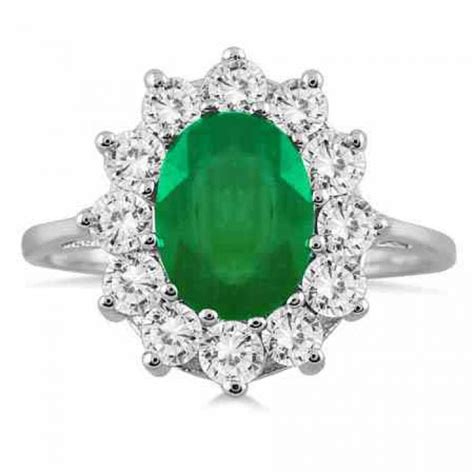 Rings 3 Carat Total Emerald And Diamond Ring 14k White