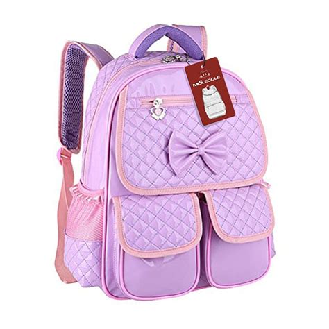 Moolecole Cute Bowknot Pu Kids Backpack Little Girls Kindergarten