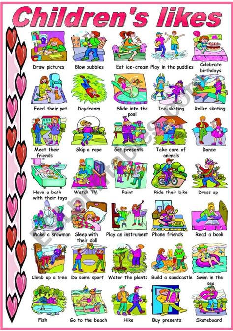 Children´s Likes Pictionary Bandw Version Included Esl Worksheet By