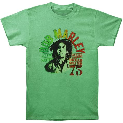 Bob Marley Bob Marley Mens World Tour 1975 Slim Fit T Shirt Green