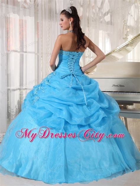 Baby Blue Strapless Appliques Long 2013 Sweet 15 Birthday Dress