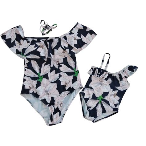 Buy Sweet One Shoulder Swimwear Matching Mother Daughter Swimsuit Floral