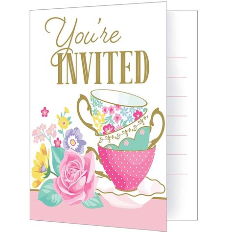 Floral Tea Party Invitations Pack Of 8 High Tea Party Supplies