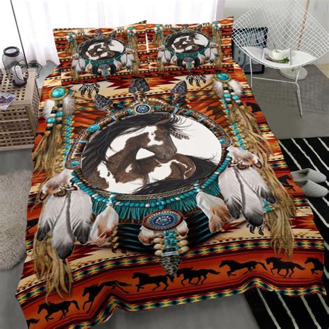 White And Brown Horse Dreamcatcher Native American Bedding Sets Powwow