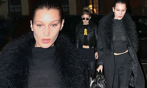 Bella Hadid In See Through Black Top Joining Sister Gigi For Dinner In