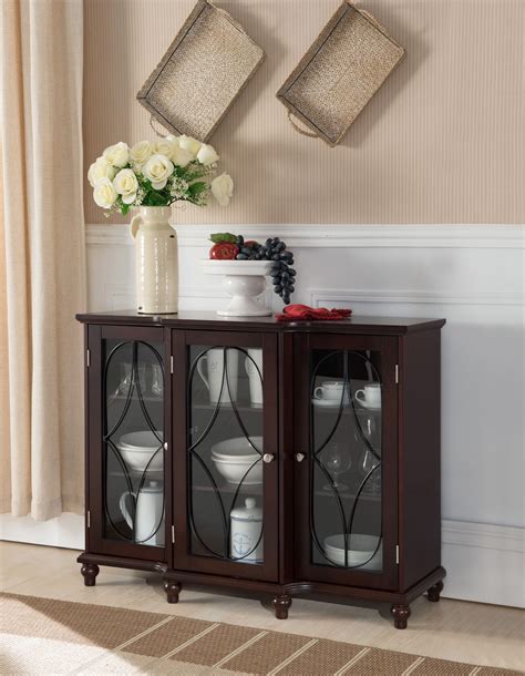 Pilaster Designs Logan Cherry Wood Contemporary Sideboard Buffet Console Table With Glass