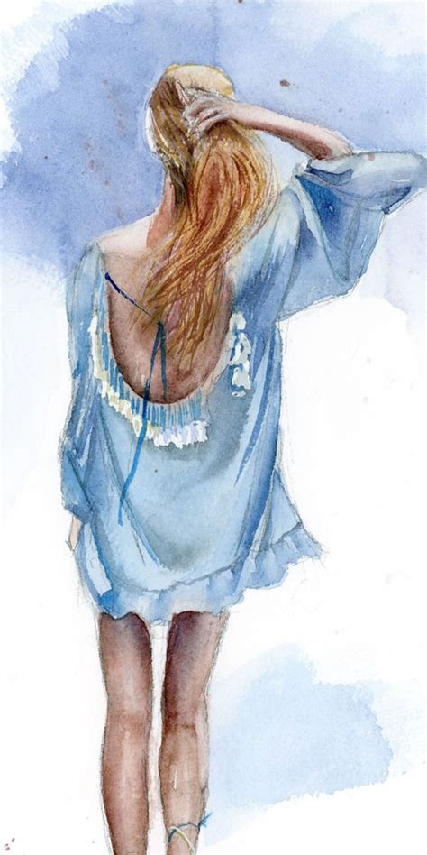 Mode Malerei Original Lady Aquarell Skizze Weibliche Figur Etsy