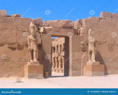 Famous Ancient Ruins Of Karnak Temple In Luxor Egypt Entrance To The