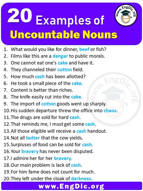 100 Examples Of Uncountable Nouns In Sentences Engdic