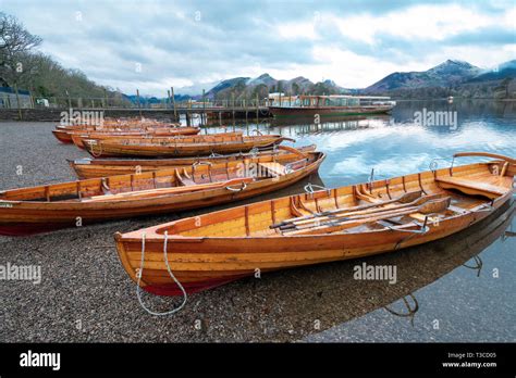 Rowing Boats By Derwentwater Pier Keswick Cumbria Stock Photo Alamy
