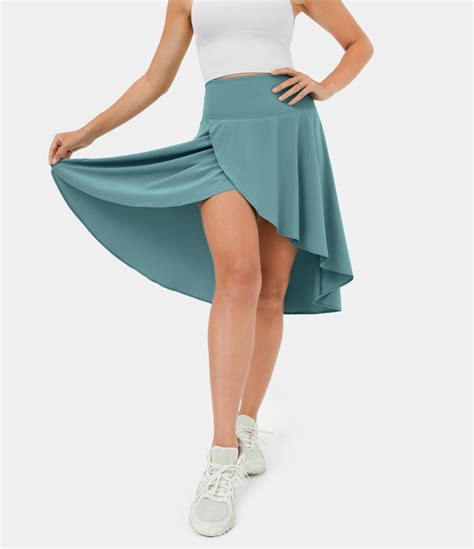 Womens Breezeful™ High Waisted Asymmetric Ruffle High Low Flowy 2 In 1 Quick Dry Dance Skirt