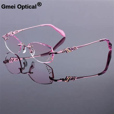 women rimless glasses frames women titanium alloy pink frame diamond trimming cut rimless