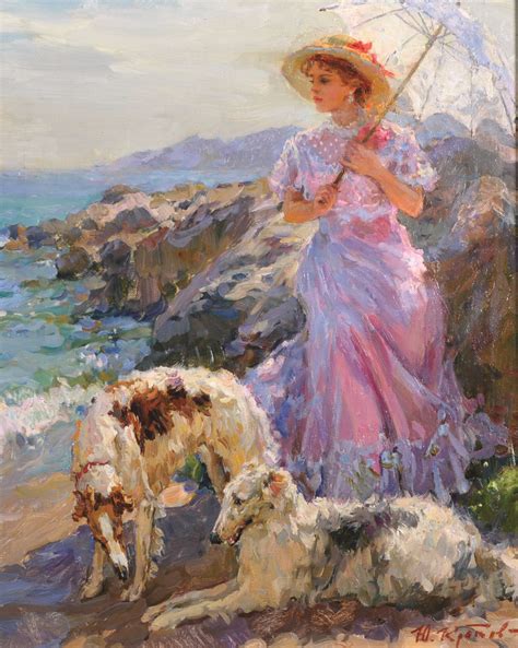 Elegant Lady with Dogs ~ Yuri Krotov ~ Thomas Fine Art | Romantic paintings, Dog paintings, Art