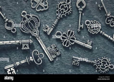 Vintage Keys On Gray Wood Background Stock Photo Alamy