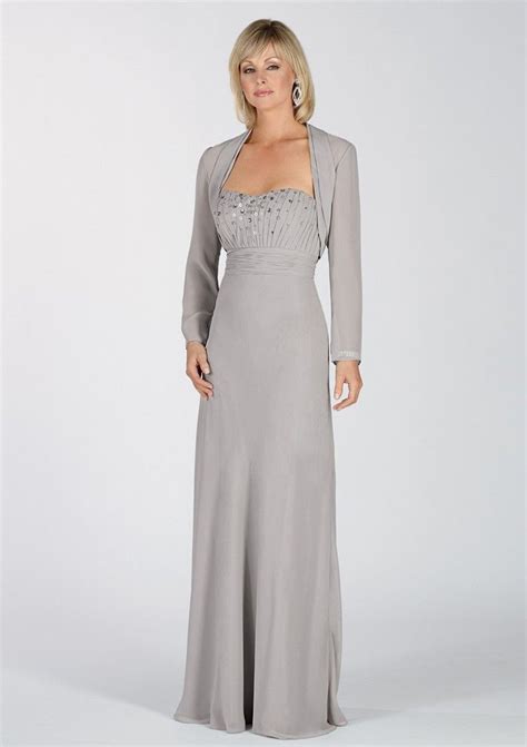 strapless sheath column floor length silver chiffon mother of the bride wedding guests dress