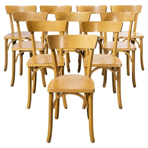 1950s French Baumann Blonde Beech Bentwood Dining Chairs Set Of Ten