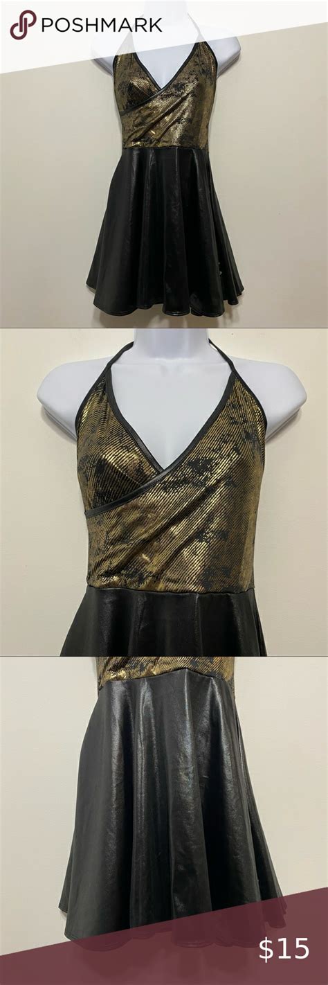 am pm by espiral gold metallic wetlook halter dress halter dress fashion dresses