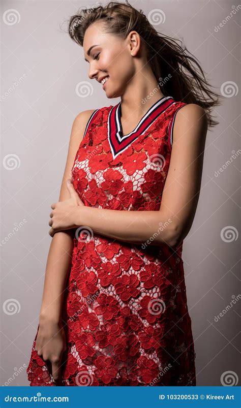 Young Sensual Model Woman In Red Pose In Studio Stock Image Image Of