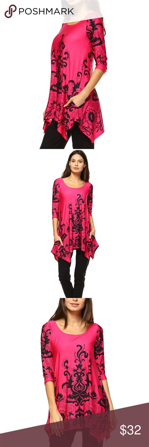 Tunic Top Floral Print Hot Pink W Pockets 1301 07 Tunic Tops Floral