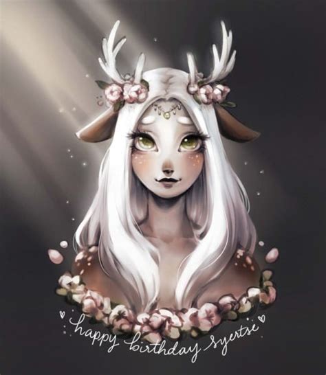 A Woman With Long White Hair And Deer Antlers On Her Head Is Surrounded