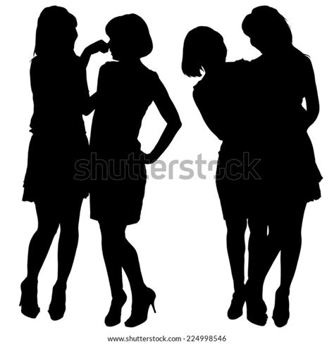 Silhouette Two Young Slender Women Stock Vector Royalty Free