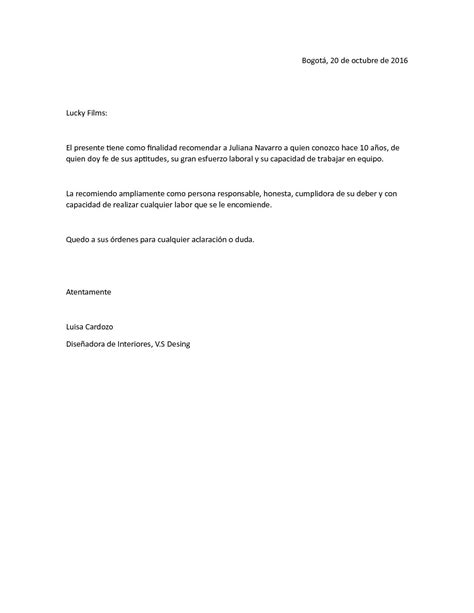 Ejemplo De Carta De Recomendacion Personal Assistente Administrativo