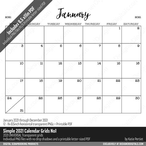 Simple 2021 Calendar Grids 01 Katie Pertiet Designs