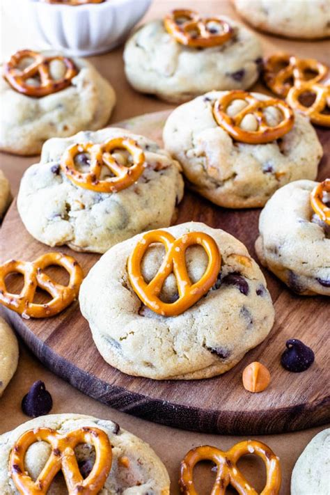 Homemade soft pretzel dough, stuffed with homemade chocolate chip cookie dough, shaped into pretzels, and baked until golden on the outside, and soft and gooey inside. Pretzel Chocolate Chip Cookies - Pies and Tacos