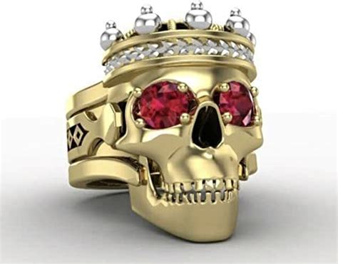 14k Gold King Skull Ring With Ruby Eyes Handmade Products