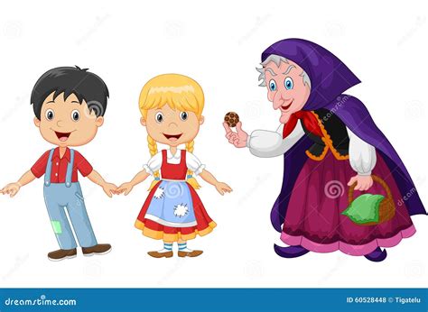 Classic Children Story Hansel And Gretel With A Witch Isolated On White