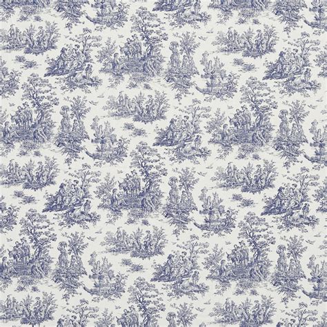 Dark Blue And White Toile Print Upholstery Fabric