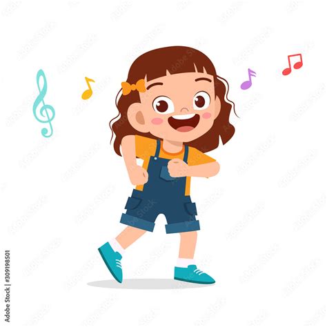 Happy Cute Kid Girl Dance With Music Stock Vector Adobe Stock