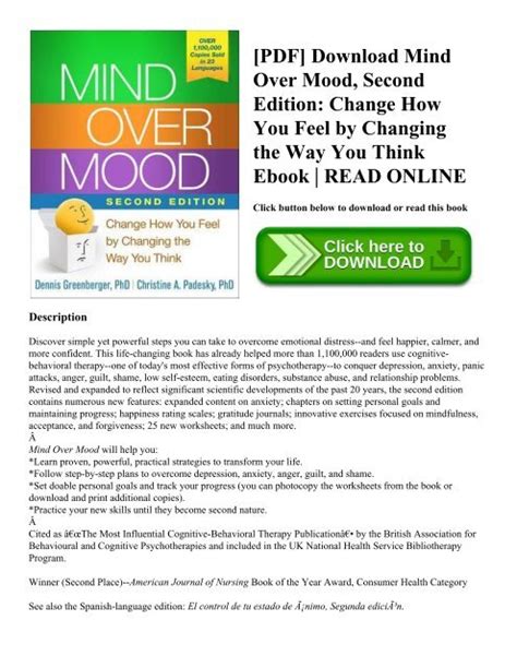 Pdf Download Mind Over Mood Second Edition Change How You Feel By