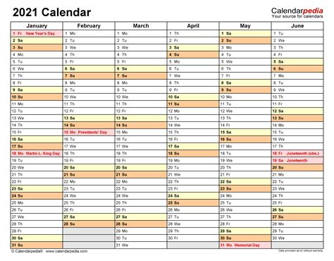 2021 Calendar Spreadsheet