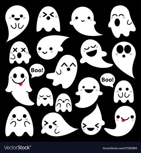 Cute Ghosts Icons On Black Halloween Royalty Free Vector