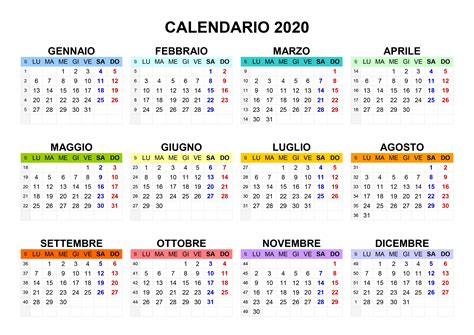Calendario 2020 Vettoriale Calendario 2024 Mensile