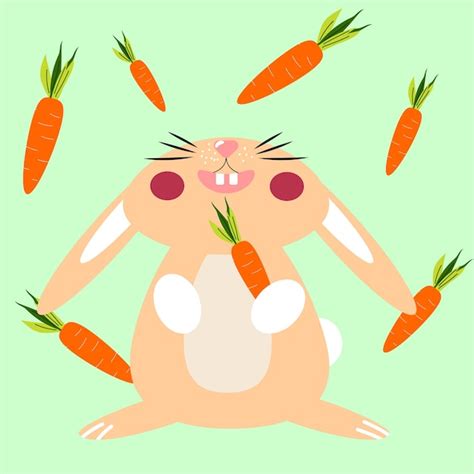 Premium Vector Cute Little Bunny Catching Carrots Vector Illustration
