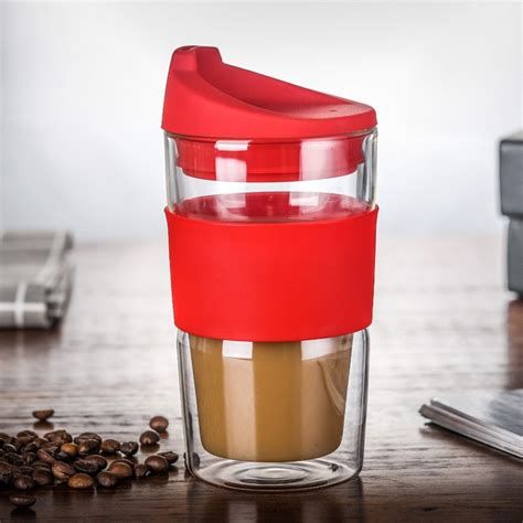 Bodum Designer Double Walled Coffee Mug With Lid Silica Gel Cover Cold Heat Insulation Office