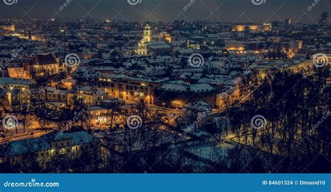 Vilnius Old Town Panorama At Night Stock Photo Image Of Lithuanian