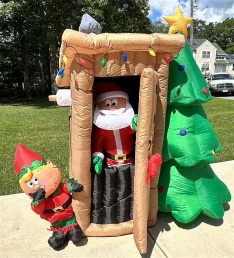 santa and elf animated outhouse airblown inflatable gemmy 6 5 tall light up 116 99 picclick