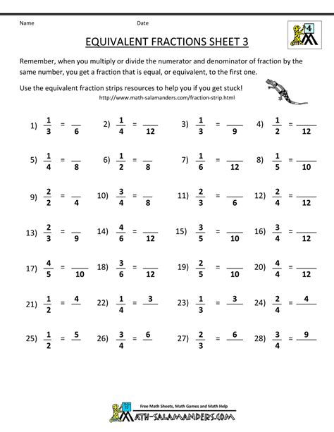 Equivalent Fractions Worksheet Answers
