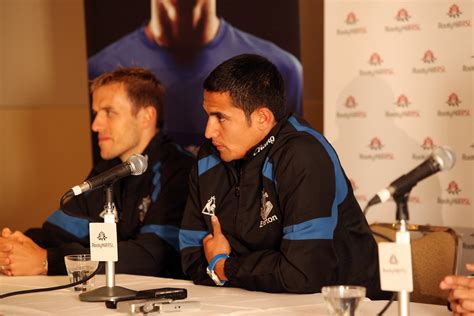 Cancer council nsw, woolloomooloo, nsw. Phil Neville, Tim Cahill (3) | Media conference with ...
