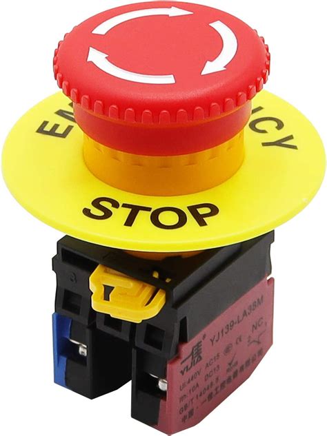 Tnisesm 22mm 1no 1nc Red Mushroom Latching Emergency Stop Push Button