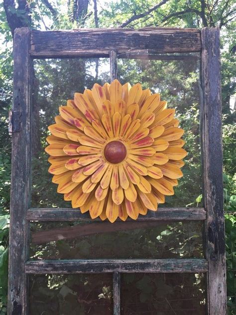 Oversized Metal Flower Fence Art Marigold And Red 20 Etsy Flower